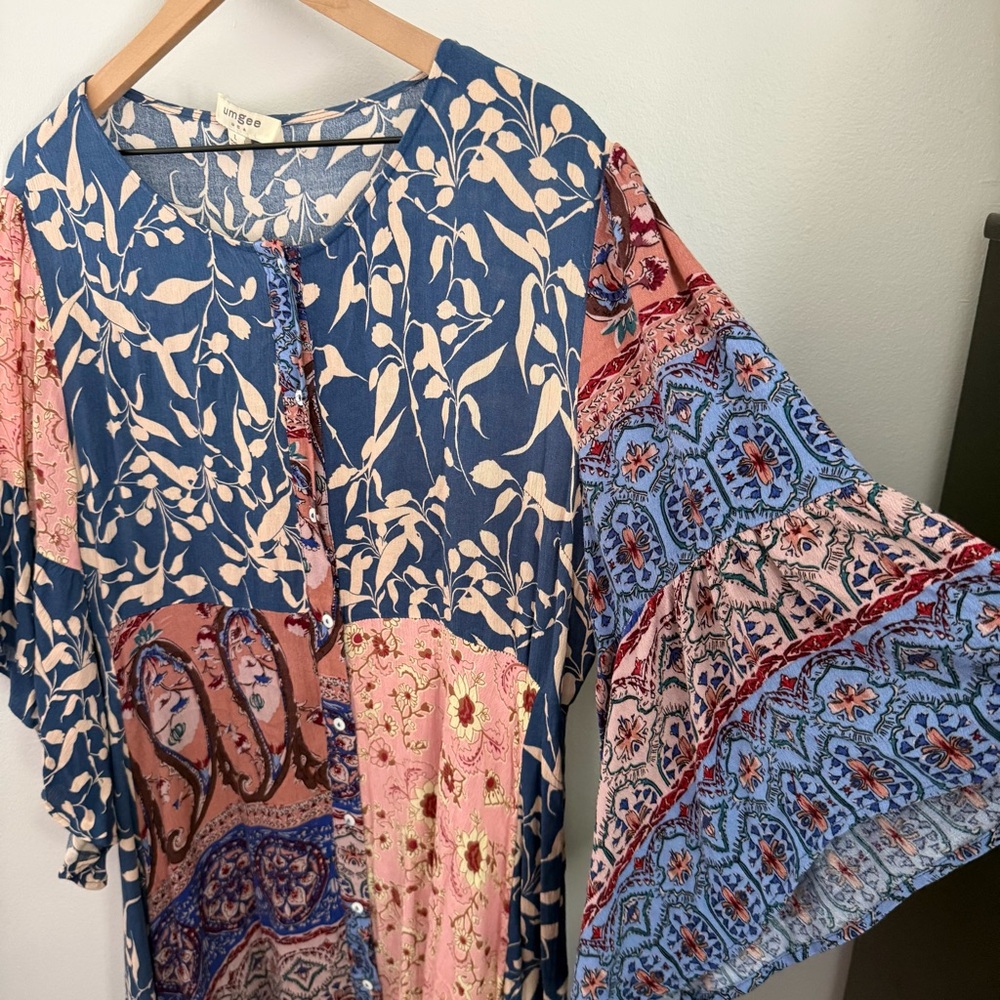 Umgee Blue Pink Patchwork Midi Dress - Picture 4 of 7